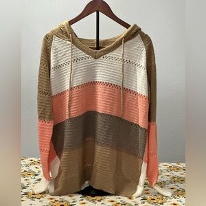 Blencot Colorblock Hooded Crocheted Sweater